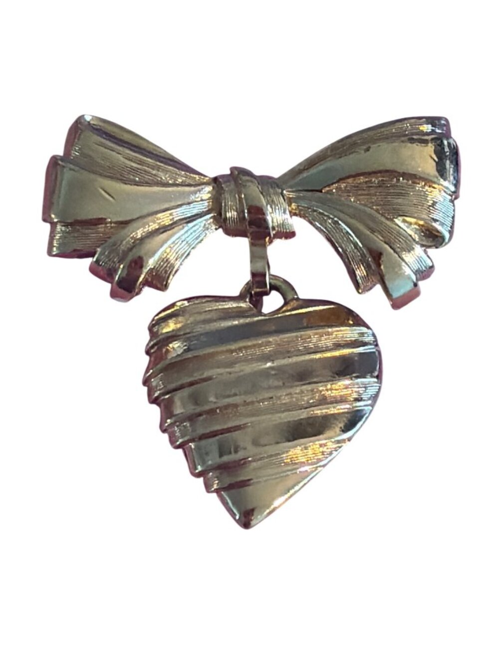 Vintage Avon Bow Heart I Love You Grandmother Brooch Pin Dangle Gold Tone Estate